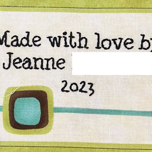 Quilt Label - Cufflink, Custom Made & Hand Embroidered