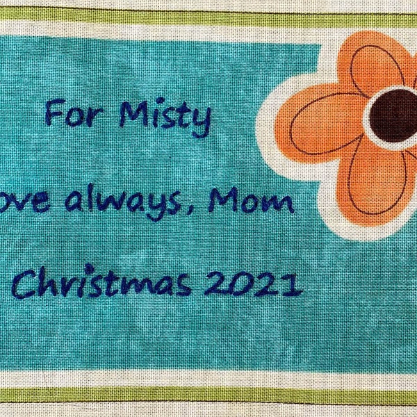 Quilt Label - Orange Daisy, Custom Made & Hand Embroidered
