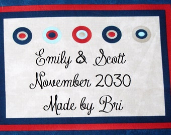 Quilt Label - Patriotic #4 Circles, Custom Made and Hand Embroidered