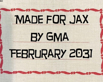Quilt Label - French General #41, Red Frame, Custom Made and Hand Embroidered