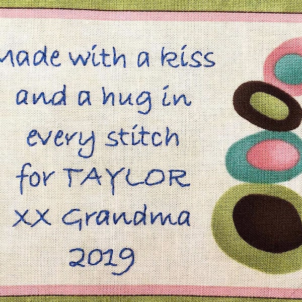 Quilt Label - Stacked Stones, Custom Made & Hand Embroidered
