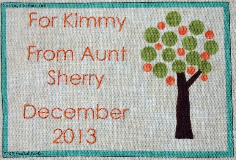 Tree Embroidered quilt label green leaf leaves to personalize with your own text Tree Embroidered quilt label green leaf leaves to personalize with your own text