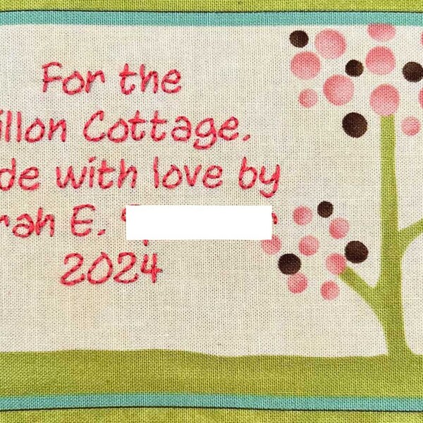 Quilt Label - Polka Dot Tree, Custom Made & Hand Embroidered