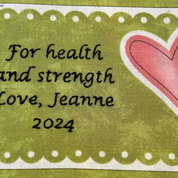 Quilt Label - Shy Heart, Custom Made & Hand Embroidered