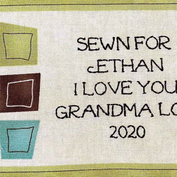 Quilt Label - Mod Squares, Custom Made & Hand Embroidered