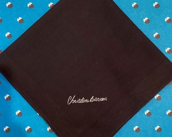 Wedding Signature Handkerchief For Men, Black, Custom Made & Hand Embroidered, FREE SHIPPING