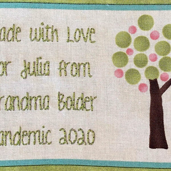 Quilt Label - Dotty Tree, Custom Made & Hand Embroidered