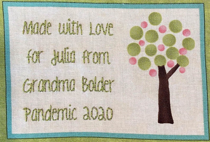 Tree Embroidered quilt label green leaf leaves to personalize with your own text Tree Embroidered quilt label green leaf leaves to personalize with your own text
