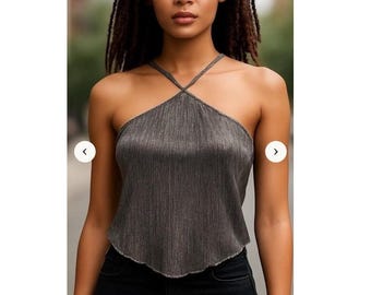 Vtg New Bling 90's Y2k Whimsigoth No Boundaries Silver Metallic Halter Top M