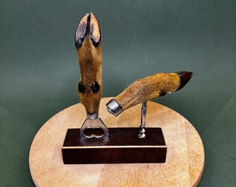 Vintage set on a wooden stand - bottle opener - taxidermy
