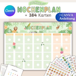 Wochenplaner für Kinder im Dschungel Design, Montessori Tagesplan, Routine- und Aufgabenplan, Canva Vorlage + PDF, Digitaler Download