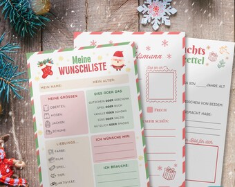 Lista de deseos navideños para niños, Carta a Papá Noel, Plantilla de lista de deseos, Canva editable, Actividad navideña, Descarga digital
