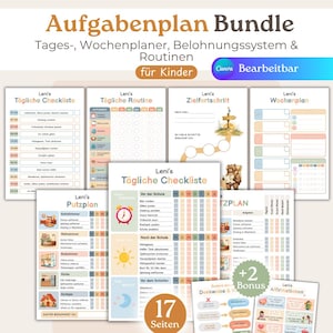 Kinder Aufgabenplan Bundle, Chore Chart, Routineplan, Wochenplan, Putzplan, Canva Vorlage, Belohnungssystem, Organisations Bundle, PDF A4
