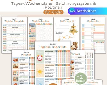 Children's chore chart bundle, chore chart, routine plan, weekly plan, cleaning schedule for children, Canva template, reward system, organization, PDF A4
