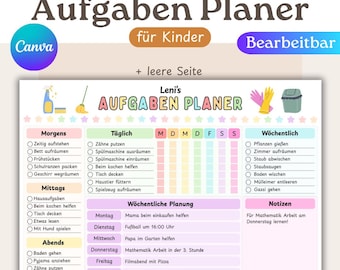 Uppgiftsplanerare för barn, vecko- och dagsplanerare, lärandeansvar, rutinplan, PDF + Canva-mall, utskrivbar, belöningstabell