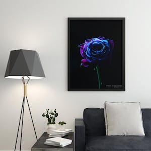 Póster de rosa azul - Arte floral abstracto - Impresión fotográfica de flores - Arte mural de rosas