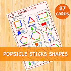 Popsicle Sticks Shapes Activity Flash Cards. Montessori Printable Activities. Preschool Printables for Kids Homeschool Resources