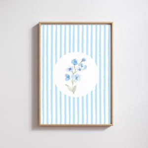 Pink and Blue Striped Flower Prints Set of 2, Botanical Prints, Girls Room, Dorm Decor, Pastel Pink and Baby Blue, DIGITAL Download