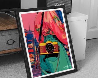 ENFP Print MBTI design Neon Style ENFP Pop Art Japanese City Vibe Vibrant Color Vintage Camera Film Myers Briggs Personality Gift Vivid Wall