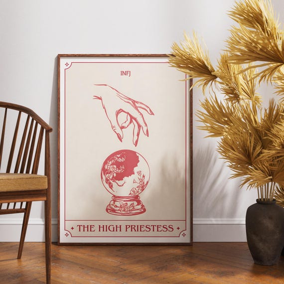 INFJ High Priestess Archetype MBTI Print, Tarot Style Minimalist Wall Art (Digital Download)