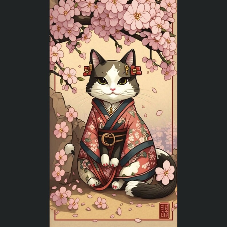 5 Japanese Anime Cats With Cherry Blossoms Iphone Android - Etsy
