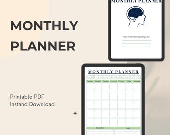 Undated Monthly Planner Printable: Minimalist Mental Health Tracker (PDF)