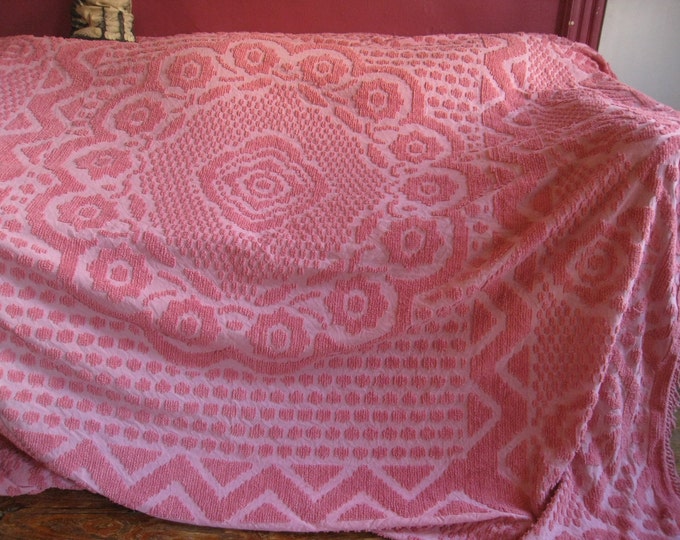 Vintage Pink Chenille Bedspread / Queen Chenille Bedspread / Etsy