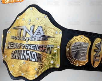 TNA Wrestling Heavyweight Champion Belt Replica | Gold & Silver | Premium Leather Strap | Pro Wrestling Memorabilia, Cosplay Collector Item