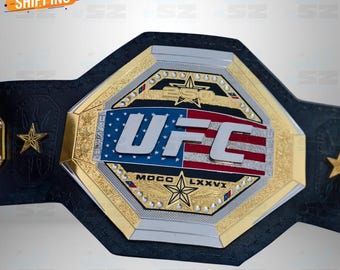 New UFC Freedom Legacy 250 USA Championship Belt Replica | Stacked Plated with Embossed Strap - Adult Size MMA Title, Brass & Leather