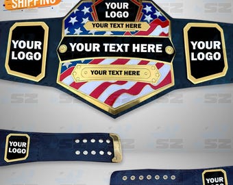 United States Custom Championship Belt: Personalized Logo Trophy, Genuine Leather Strap