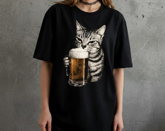 Cat with Beer Ballermann Party Meme T-Shirt | Vintage 90s Unhinged Malle Shirt