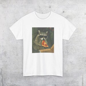 Raccoon Eating Pizza T-Shirt | Vintage Funny Animal Meme Tee White