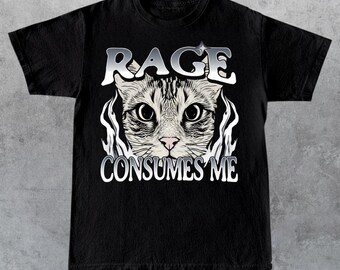 Funny Cat Rage Consumes Me T-Shirt | Retro 90s Unhinged Sigma Shirt
