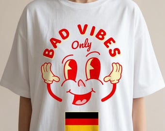 Bad Vibes Only Retro Cartoon T-Shirt | German Meme, Funny Unhinged Gen Z