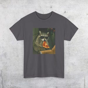 Raccoon Eating Pizza T-Shirt | Vintage Funny Animal Meme Tee Charcoal