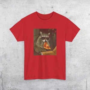 Raccoon Eating Pizza T-Shirt | Vintage Funny Animal Meme Tee Red