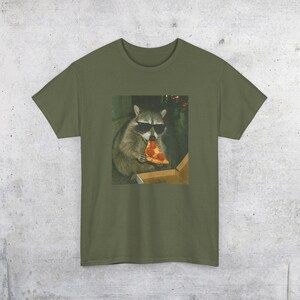 Raccoon Eating Pizza T-Shirt | Vintage Funny Animal Meme Tee Military Green