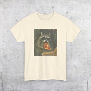 Raccoon Eating Pizza T-Shirt | Vintage Funny Animal Meme Tee Natural