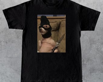 Dog with Knife Meme T-Shirt | Funny Absurd Graphic Tee