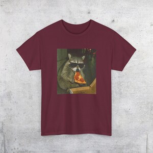 Raccoon Eating Pizza T-Shirt | Vintage Funny Animal Meme Tee Maroon