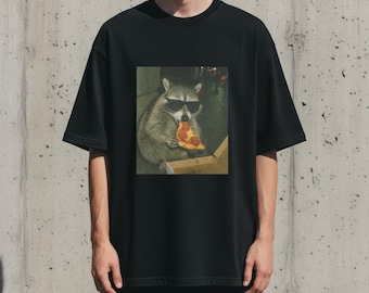 Raccoon Eating Pizza T-Shirt | Vintage Funny Animal Meme Tee