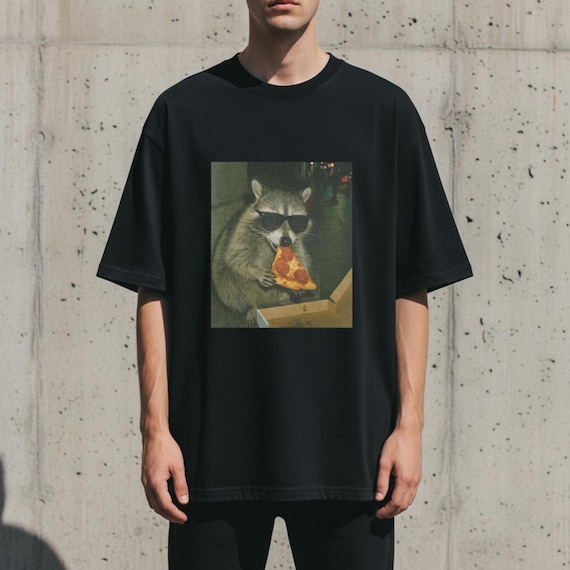 Raccoon Eating Pizza T-Shirt | Vintage Funny Animal Meme Tee