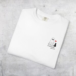 Embroidered Halloween Cat Ghost T-Shirt: Comfort Colors Tee, Cat Lover Gift