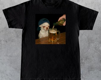 Tired Chihuahua Beer Bar Shirt Tee | Funny Dog Bar Meme