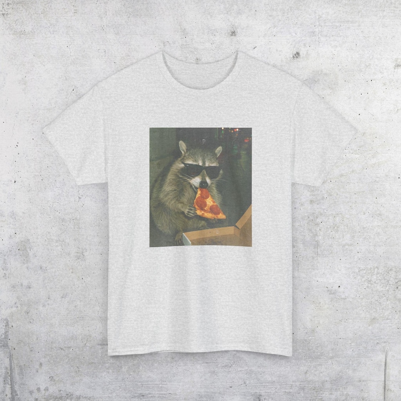 Raccoon Eating Pizza T-Shirt | Vintage Funny Animal Meme Tee Ash