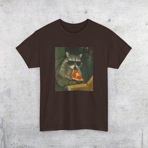 Raccoon Eating Pizza T-Shirt | Vintage Funny Animal Meme Tee Dark Chocolate