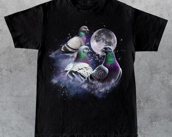 Vintage Pigeon T-Shirt: Retro Moon Design, Gift for Pigeon Lovers