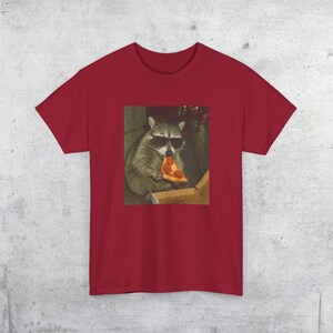 Raccoon Eating Pizza T-Shirt | Vintage Funny Animal Meme Tee Cardinal Red