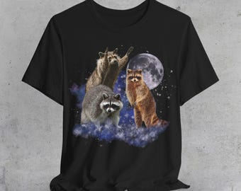 Raccoon Moon Graphic Tee: Retro 90s Celestial Shirt