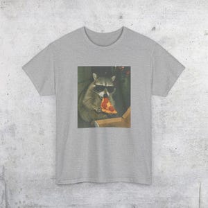Raccoon Eating Pizza T-Shirt | Vintage Funny Animal Meme Tee Sport Grey